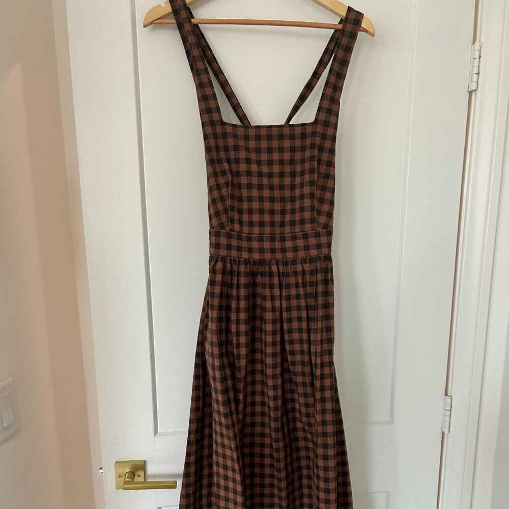 Linen Pinafore Dress(Brown)